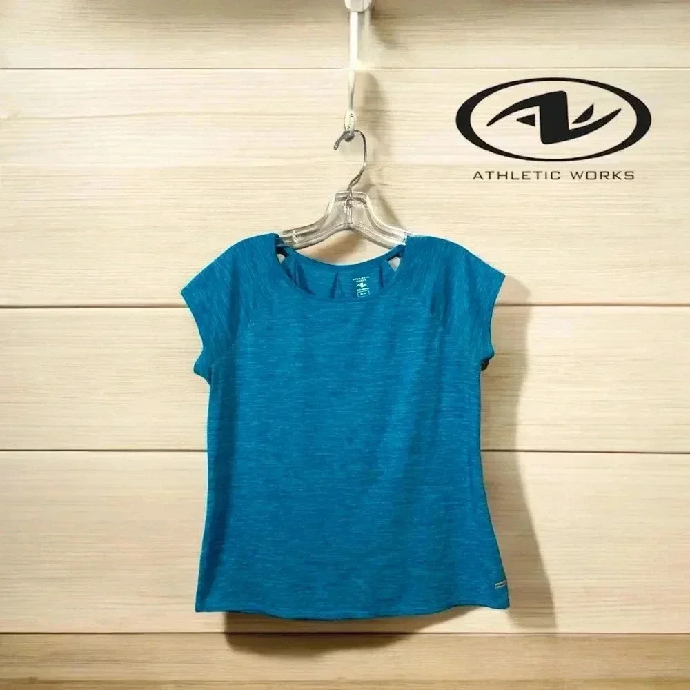 Athletic Works Dri-More, Heathered Blue Sporty Scoop Neck Top, Medium 🏃♀️
